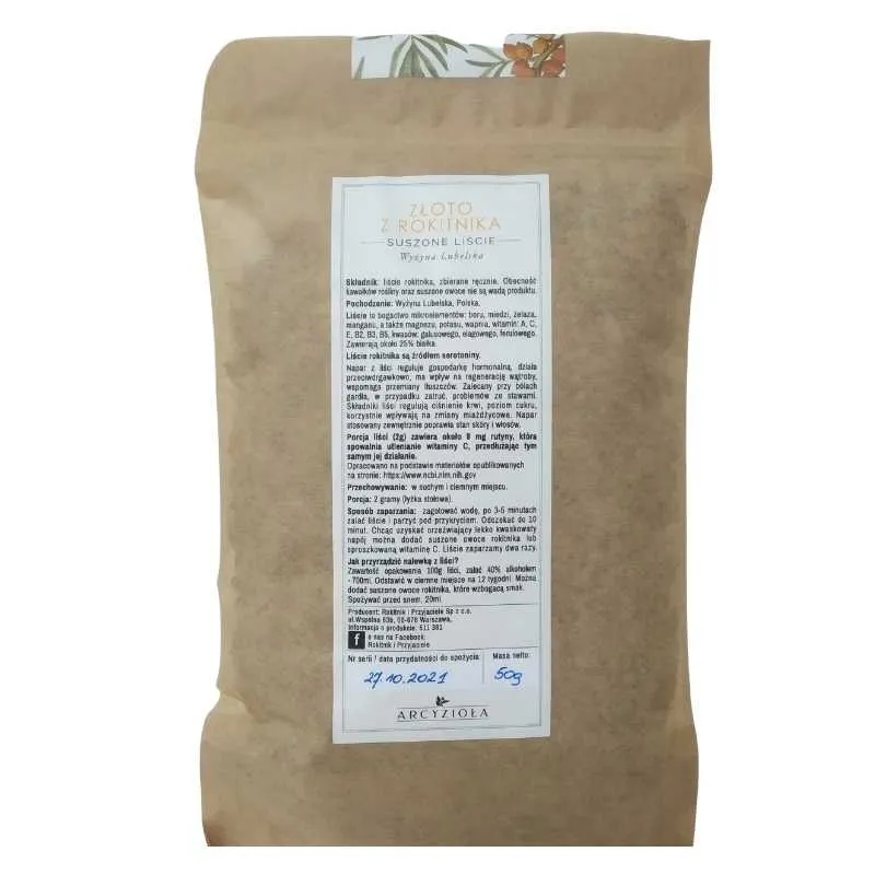 ARCYZIOŁA Złoto z Rokitnika Suszone Liscie 50g 1