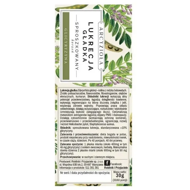 ARCYZIOŁA LUKRECJA GŁADKA KORZEŃ 30 g a