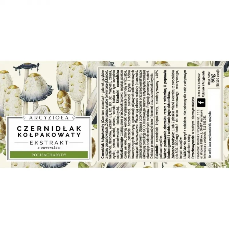 ARCYZIOŁA Czernidłak kołpakowaty sproszkowany 50g