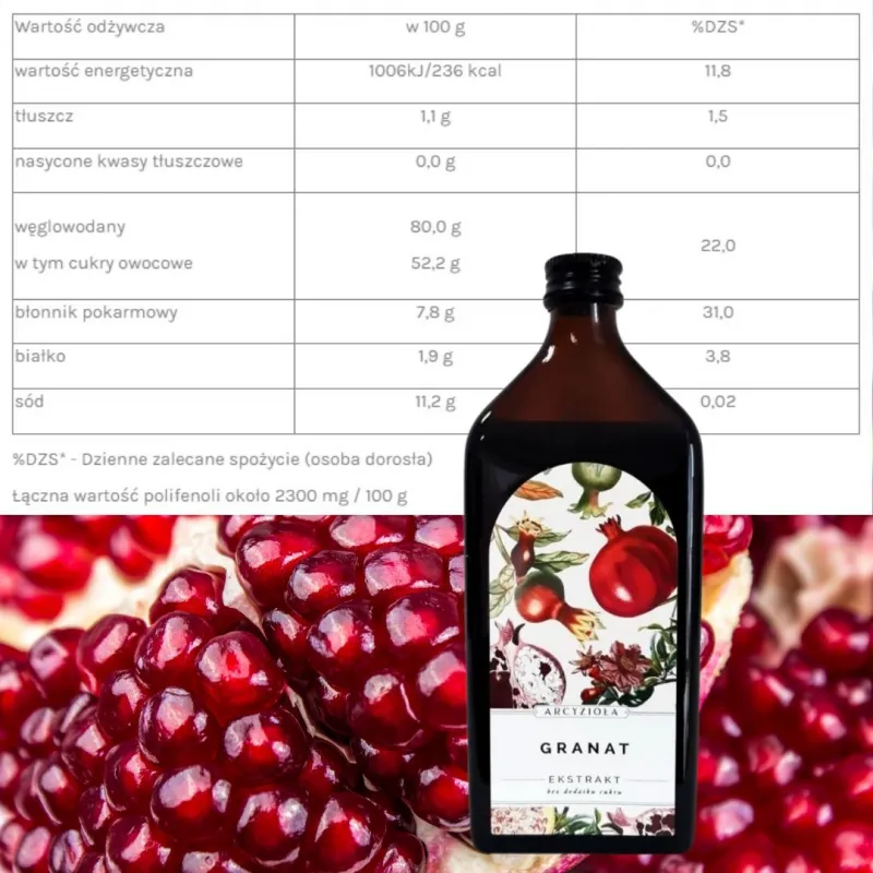 ARCYZIOŁA Granat 100% ekstrakt z soku 500 ml