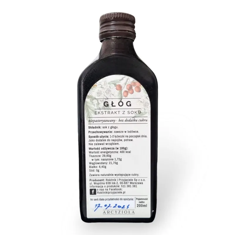 ARCYZIOŁA Głóg 100% Sok Ekstrakt 200ml | Naturalne Wsparcie
