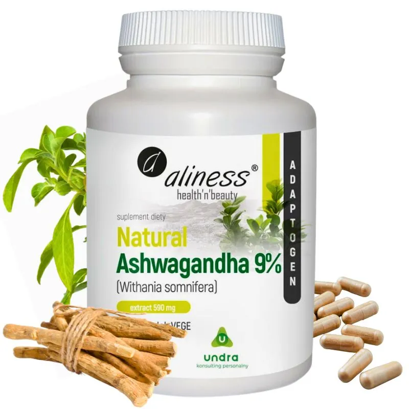 Natural Ashwagandha 590 mg 9% od Aliness - Wsparcie dla Umysłu i Ciała