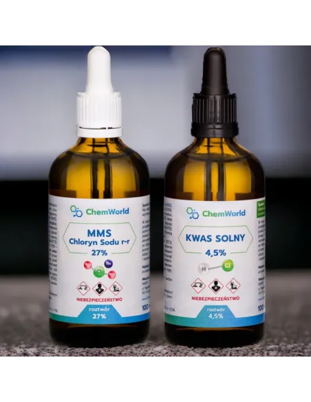 Zestaw ChemWorld MMS Chloryn Sodu 27% + Roztwór Kwasu Solnego 4,5% z Książką 'MMS' Autorstwa Jima Humble