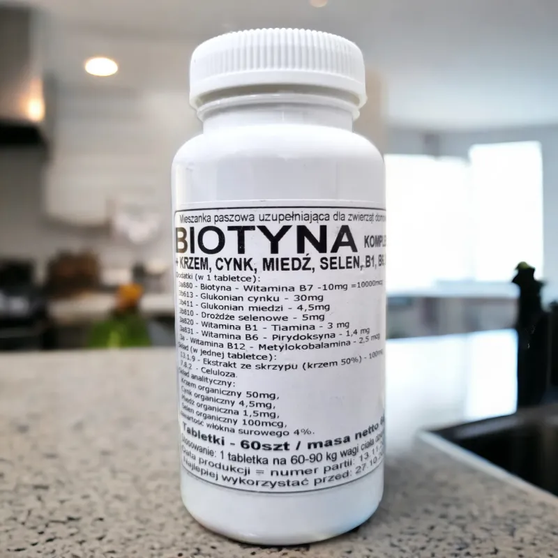 Biotyna Kompleks - Z Krzemem, Cynkiem, Miedzią, Selenem i Witaminami B - 60 Tabletek
