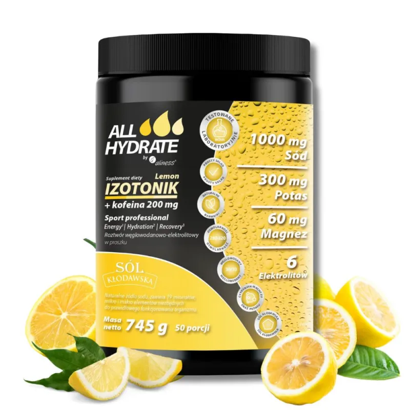 ALLHydrate Izotonik + Kofeina 200 mg Lemon - Energia i Nawodnienie