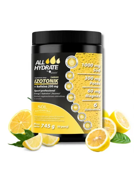 ALLHydrate Izotonik + Kofeina 200 mg Lemon - Energia i Nawodnienie
