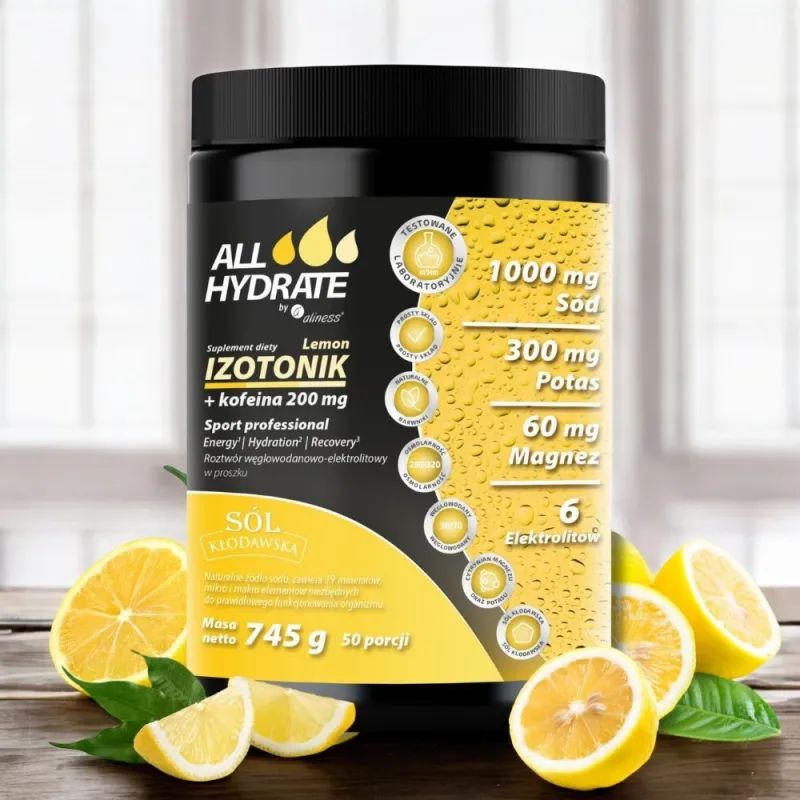 ALLHydrate Izotonik + Kofeina 200 mg Lemon - Energia i Nawodnienie