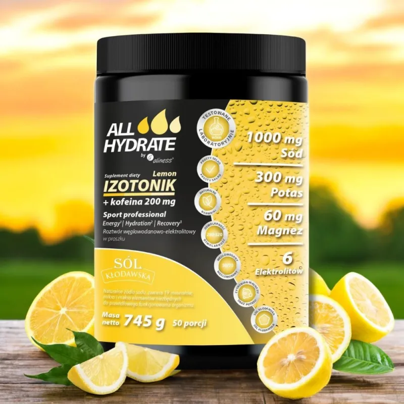 ALLHydrate Izotonik + Kofeina 200 mg Lemon - Energia i Nawodnienie