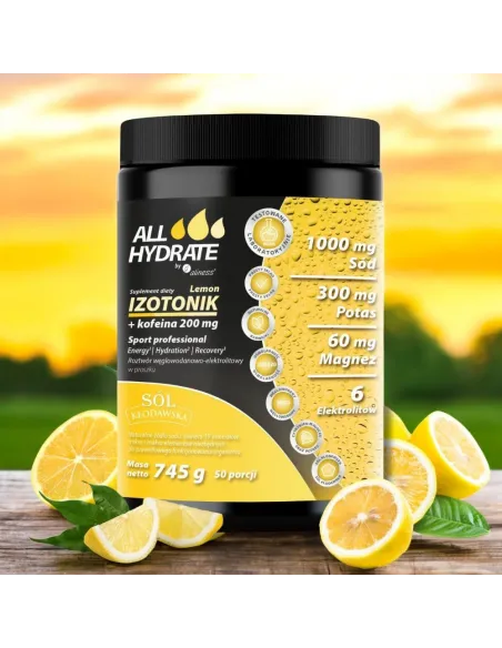 ALLHydrate Izotonik + Kofeina 200 mg Lemon - Energia i Nawodnienie