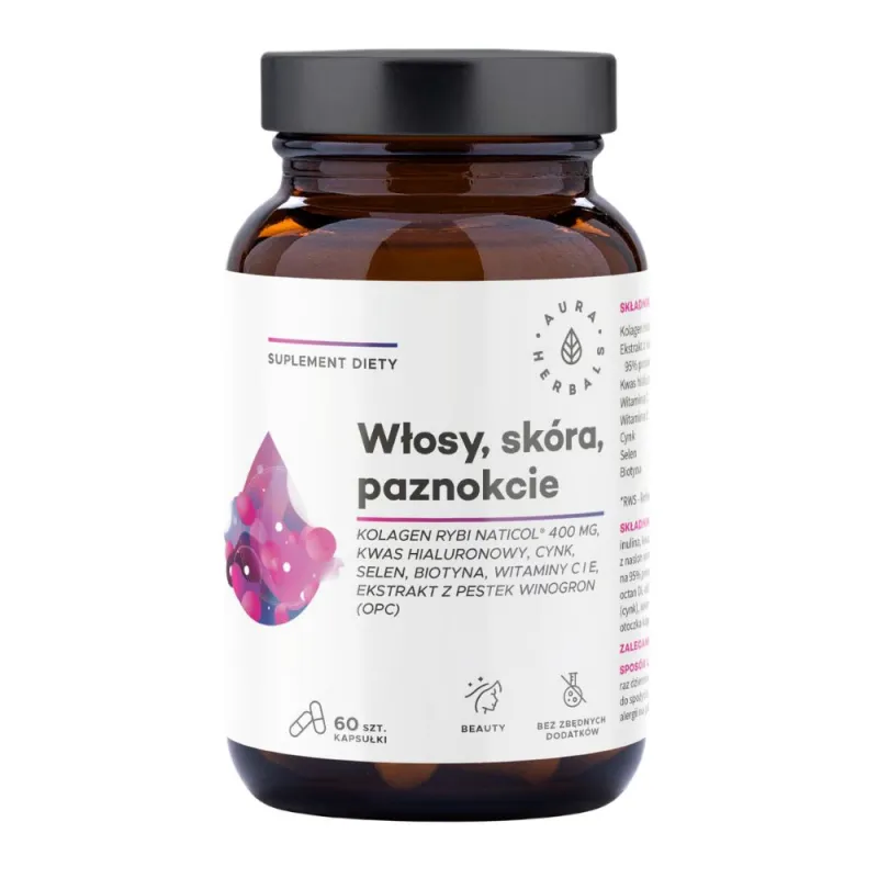 Kolagen Rybi Włosy, Skóra, Paznokcie | Kapsułki 60 szt. | Aura Herbals