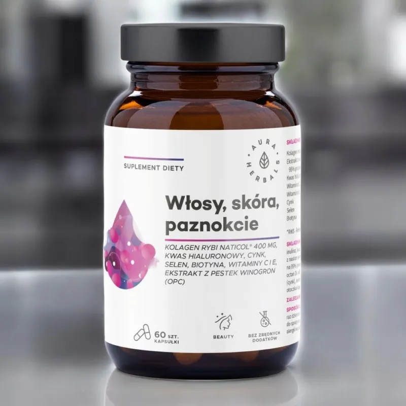 Kolagen Rybi Włosy, Skóra, Paznokcie | Kapsułki 60 szt. | Aura Herbals