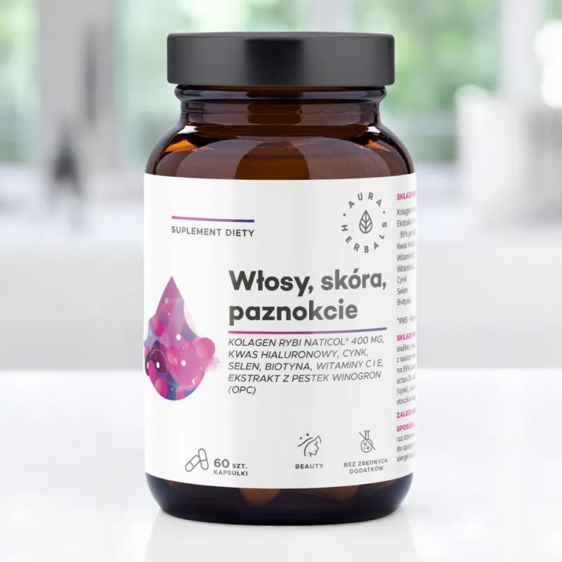 Kolagen Rybi Włosy, Skóra, Paznokcie | Kapsułki 60 szt. | Aura Herbals