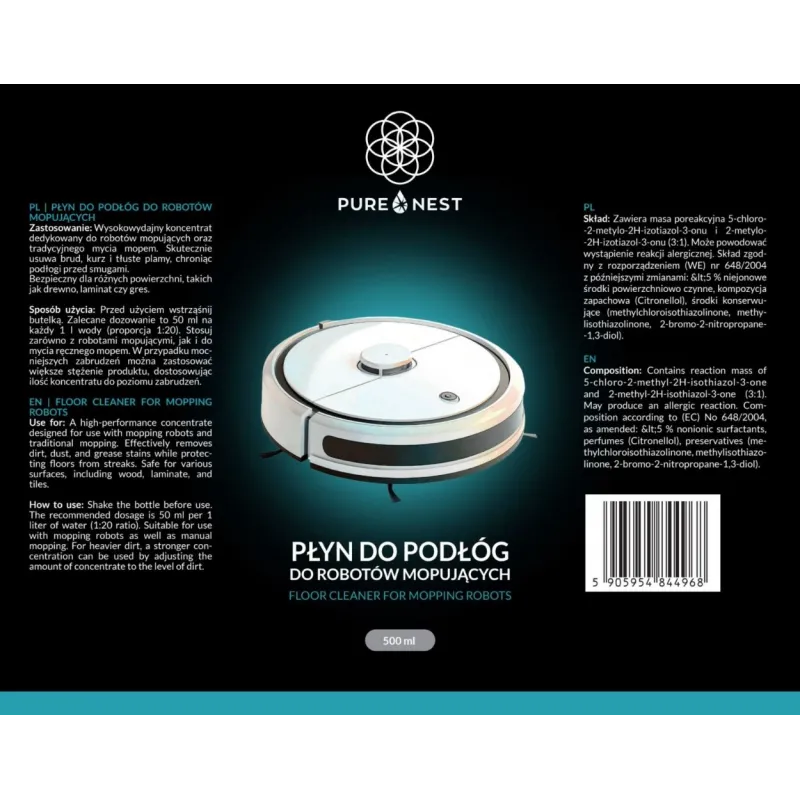 PURE NEST Płyn do robotów mopujących bez smug | Do paneli i płytek