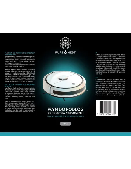PURE NEST Płyn do robotów mopujących bez smug | Do paneli i płytek