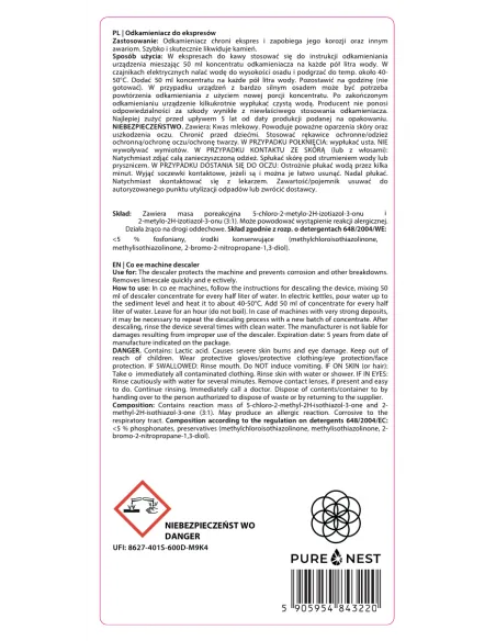 PURE NEST 1L – Uniwersalny Odkamieniacz Do Ekspresu Do Kawy | 20 cykli