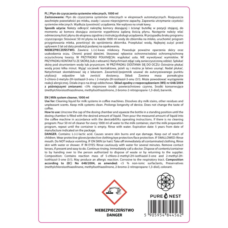 PURE NEST Płyn do czyszczenia systemu mleka 1L